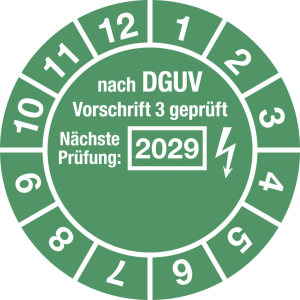 Dreifke&reg; Pr&uuml;fplakette nach DGUV,N&auml;chste Pr&uuml;fung, 2029,Dokumentenfolie,&Oslash; 30 mm...