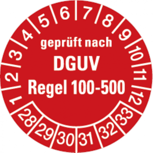 Dreifke&reg; Pr&uuml;fplakette gepr&uuml;ft nach DGUV Regel 100- 500 ab 28 rot - 30 mm Foli...