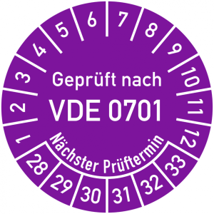 Dreifke&reg; Pr&uuml;fplakette VDE 0701 N&auml;chster Pr&uuml;ftermin, 2028-2033, Dokumentenf., ...