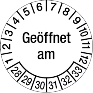 Dreifke&reg; Pr&uuml;fplakette, Ge&ouml;ffnet am, &Oslash; 30 mm, Dokumente - 30 mm Dokumentenfoli...
