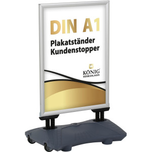 Wind- und Wetterfester A1 Kundenstopper silber Plakatständer Outdoor beidseitig Keitum Wind Line Plus silber Gehwegaufsteller Werbetafel
