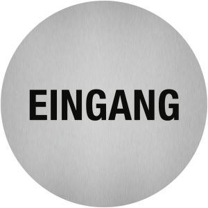 Dreifke&reg; Aufkleber - Piktogramm Eingang, Edelstahl, selbstklebend, &Oslash; 50 mm