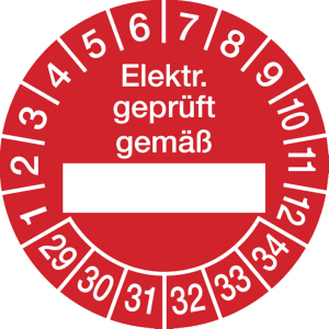 Dreifke&reg; Pr&uuml;fetikette Elektr. gepr&uuml;ft gem&auml;&szlig; ab 29 rot/wei&szlig; - 30 mm Folie selb...