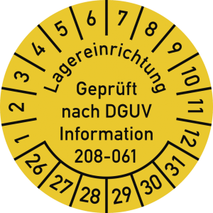 Dreifke&reg; Pr&uuml;fplakette Lagereinr. DGUV-208-061, 2026-2031, Dokumentenf., &Oslash; 30m...