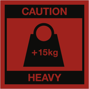 Aufkleber Caution Heavy + 15 kg, Papier, 100x100 mm, 1000 St&uuml;ck/Rolle
