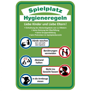 Dreifke&reg; Spielplatzschild, Hygieneregeln, Aluverbund, 600 x 400 mm, Aluverbun...