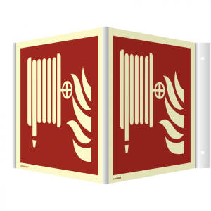 Dreifke&reg; Winkelschild L&ouml;schschlauch ISO 7010, Alu, nachleucht., 160-mcd, 200x...