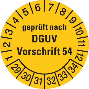 Dreifke&reg; Pr&uuml;fplakette, gepr&uuml;ft nach DGUV Vorschrift 54, gelb/sch - 30 mm Foli...