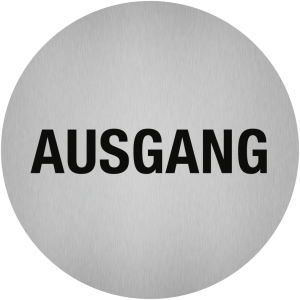 Dreifke&reg; Aufkleber - Piktogramm Ausgang, Edelstahl, selbstklebend, &Oslash; 50 mm
