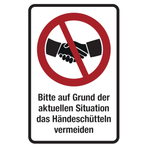 Dreifke&reg; Aufkleber Hinweisschild, H&auml;ndesch&uuml;tteln vermeiden, Folie, 150 x 100 ...