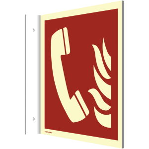Dreifke&reg; Fahnenschild Brandmeldetelefon ISO 7010, Kunststoff, nachl., 160-mcd...