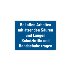 Dreifke&reg; Hinweisschild, Arbeiten mit S&auml;uren und Laugen, Alu gepr&auml;gt, 250 x 35...