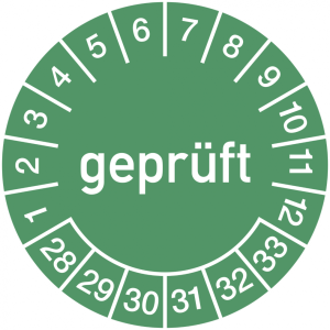 Dreifke&reg; Pr&uuml;fplakette gepr&uuml;ft 2028 - 2033, Folie, &Oslash; 30 mm, Rolle mit 500 St&uuml;ck