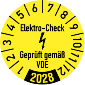 Dreifke&reg; Jahrespr&uuml;fplakette, Elektro-Check Gepr&uuml;ft gem. VDE, gel - 30 mm Foli...