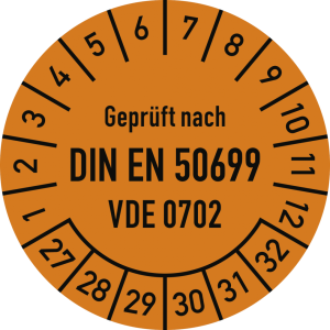 Dreifke&reg; Pr&uuml;fplakette DIN EN 50699, VDE 0702, 2027-2032, Dokumentenf., &Oslash; 30mm...