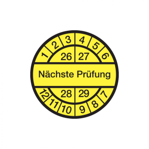 Dreifke&reg; Aufkleber Pr&uuml;fplakette, N&auml;chste Pr&uuml;fung, gelb/schwarz, Folie, &Oslash; 30 m...