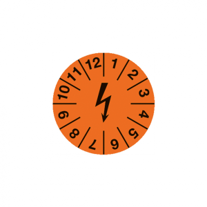 Dreifke&reg; Pr&uuml;fplakette f. elektr. Einrichtung.,Folie-Spezialkl.,orange,&Oslash; 15mm,...
