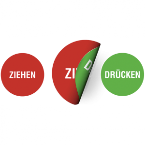 Dreifke&reg; Aufkleber Piktogramm Ziehen/Dr&uuml;cken, Folie, doppelseitig, &Oslash; 100 mm