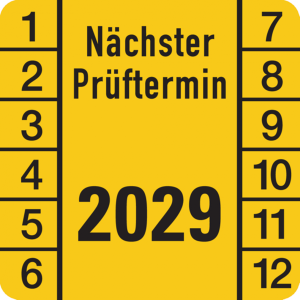 Dreifke&reg; Pr&uuml;fplakette, N&auml;chster Pr&uuml;ftermin, Jahresfarben, Fol - 30x30 mm Foli...