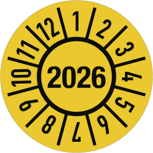 Dreifke&reg; Pr&uuml;fplakette Jahr 2026 mit Monaten, Folie-Spezialkleber, &Oslash; 30 mm, 10...