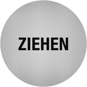 Dreifke&reg; Aufkleber - Piktogramm Ziehen, Edelstahl, selbstklebend, &Oslash; 50 mm