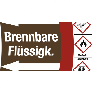 Aufkleber Band f&uuml;r Rohre &uuml;ber &Oslash; 50 mm, Gruppe 8 Brennb.Fl&uuml;ssigk. m. Symbol,Fo...