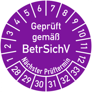 Dreifke&reg; Pr&uuml;fplakette Gepr&uuml;ft gem&auml;&szlig; BetrSichV, n&auml;chster Pr&uuml;ftermin, 2028-2033...