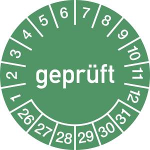 Dreifke&reg; Pr&uuml;fplakette gepr&uuml;ft 2026 - 2031, Folie, &Oslash; 25 mm, 500 St&uuml;ck/Rolle
