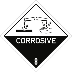 Dreifke&reg; Gefahrzettel Klasse 8 Text CORROSIVE, Folie, 300x300 mm
