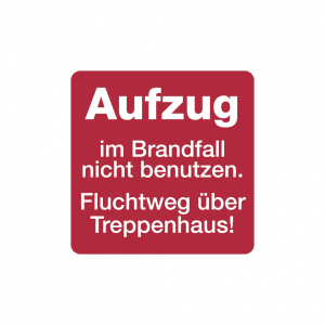 Dreifke&reg; Hinweisschild, Aufzug im Brandfall nicht benutzen. Fluchtweg &uuml;ber Tr...