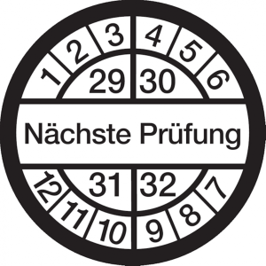 Dreifke&reg; Pr&uuml;fplakette, N&auml;chste Pr&uuml;fung, wei&szlig;/schwarz, - 16 mm Dokumentenfolie...