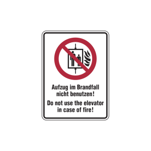 Dreifke&reg; Kombischild, Aufzug im Brandfall nicht benutzen, Deutsch/Englisch - ...