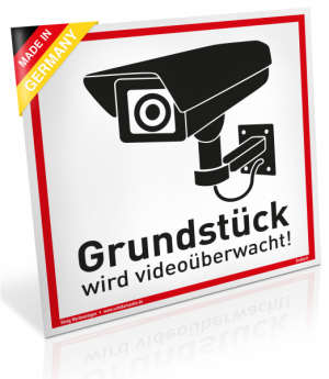 Dreifke&reg; Schild Grundst&uuml;ck wird video&uuml;berwacht! wei&szlig; | stabiles Alu Schild mi...