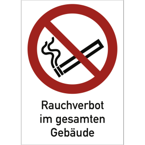 Dreifke&reg; Schild Rauchverbot im gesamten Geb&auml;ude ISO 7010, Kombischild, Kunsts...