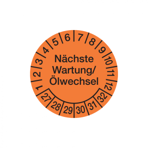 Dreifke&reg; Aufkleber Pr&uuml;fplakette, Wartung/&Ouml;lwechsel &Oslash; 30mm - Bogen = 10 Plaket...