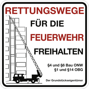 Dreifke&reg; Schild Rettungswege f&uuml;r die Feuerwehr freihalten mit Bauordnung ...,...