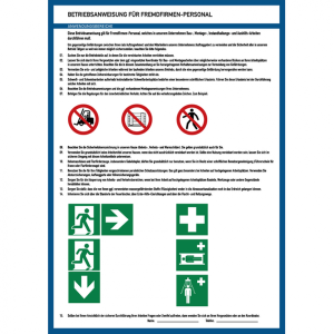 Dreifke&reg; Aushang, Betriebsanweisung f&uuml;r Fremdfirmen Personal - ISO 7010 Pikto...