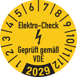 Dreifke&reg; Jahrespr&uuml;fplakette, Elektro-Check Gepr&uuml;ft gem. VDE, gel - 30 mm Foli...