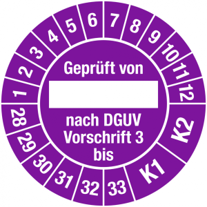 Dreifke&reg; Pr&uuml;fplakette Gepr&uuml;ft von ___ nach DGUV Vorschrift, K1 K2, 2028 - 203...