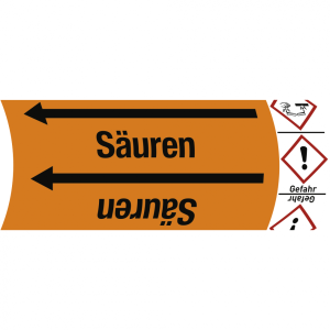 Aufkleber Band f&uuml;r Rohre bis &Oslash; 50 mm, Gruppe 6 S&auml;uren m. Symbol, Folie, 110 m...