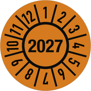 Dreifke&reg; Pr&uuml;fplakette Jahr 2027 mit Monaten, Dokumentenfolie, &Oslash; 30 mm, 10 St&uuml;...