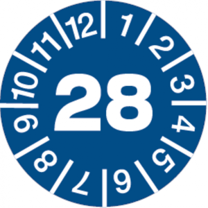 Dreifke&reg; Aufkleber | Pr&uuml;ftetikett 28 blau/wei&szlig; - 20 mm Folie selbstklebend, 1...