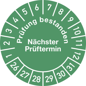 Dreifke&reg; Pr&uuml;fplakette Pr&uuml;fung bestanden... 2026 - 2031, Folie, &Oslash; 30 mm, 10 St...