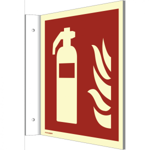 Dreifke&reg; Fahnenschild Feuerl&ouml;scher ISO 7010, Alu, nachleucht., 160-mcd, 300x3...