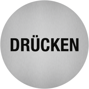Dreifke&reg; Aufkleber - Piktogramm Dr&uuml;cken, Edelstahl, selbstklebend, &Oslash; 50 mm
