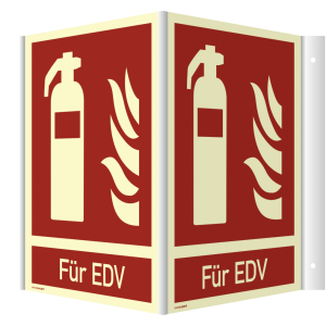 Dreifke&reg; Winkelschild Feuerl&ouml;scher(F&Uuml;R EDV) ISO 7010, Kunstst., nachl.,160-mc...