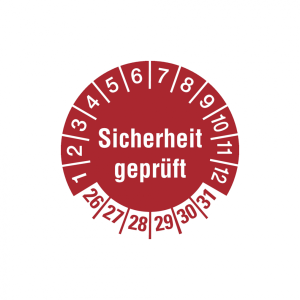 Dreifke&reg; Aufkleber Pr&uuml;fplakette, Sicherheit gepr&uuml;ft, Rot/Wei&szlig;, Folie, &Oslash; 30 mm...
