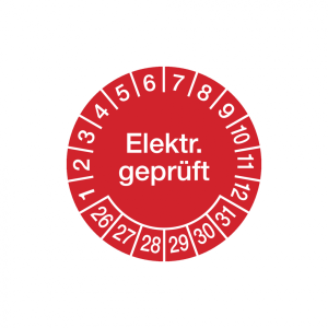 Dreifke&reg; Aufkleber Pr&uuml;fplakette, Elektr. gepr&uuml;ft, rot/wei&szlig;, &Oslash; 30 mm, Folie - ...