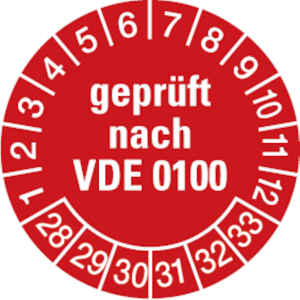 Dreifke&reg; Aufkleber | Etikett gepr&uuml;ft nach VDE 0100 ab 28 rot/wei&szlig; - 30 mm Fol...