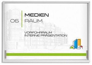 MADRID Silver Line T&uuml;rschild ~DIN A6 quer | 105,5x150,5 mm | Alu Rahmen silbe...